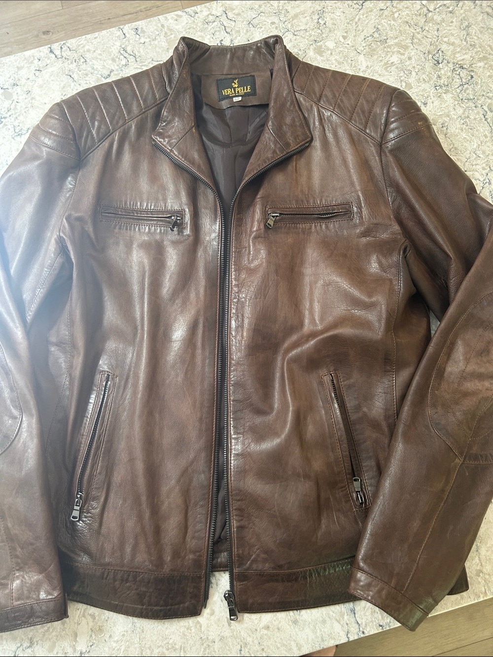Vera Pelle Dark Brown Leather Bomber Jacket